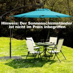 300 cm Sonnenschirm mit 32 Solar-LED-Leuchten & Kurbel Gartenschirm Marktschirm