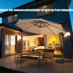 300 cm Sonnenschirm mit 32 Solar-LED-Leuchten & Kurbel Gartenschirm Marktschirm