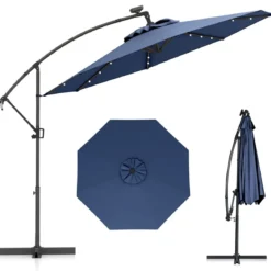 300 cm Sonnenschirm mit 32 Solar-LED-Leuchten & Kurbel Gartenschirm Marktschirm