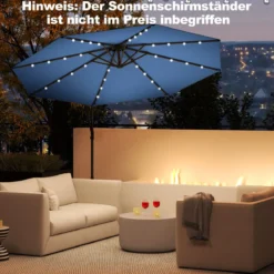 300 cm Sonnenschirm mit 32 Solar-LED-Leuchten & Kurbel Gartenschirm Marktschirm