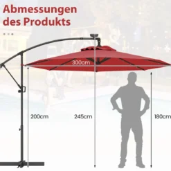 300 cm Sonnenschirm mit 32 Solar-LED-Leuchten & Kurbel Gartenschirm Marktschirm