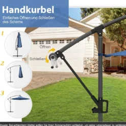 300 cm Sonnenschirm mit 32 Solar-LED-Leuchten & Kurbel Gartenschirm Marktschirm