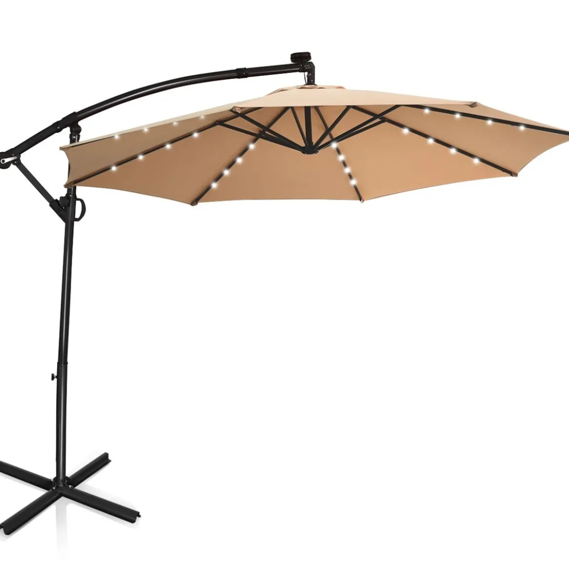 300 cm Sonnenschirm mit 32 Solar-LED-Leuchten & Kurbel Gartenschirm Marktschirm