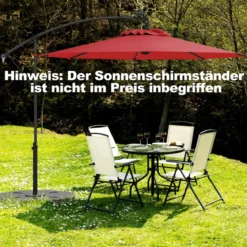 300 cm Sonnenschirm mit 32 Solar-LED-Leuchten & Kurbel Gartenschirm Marktschirm