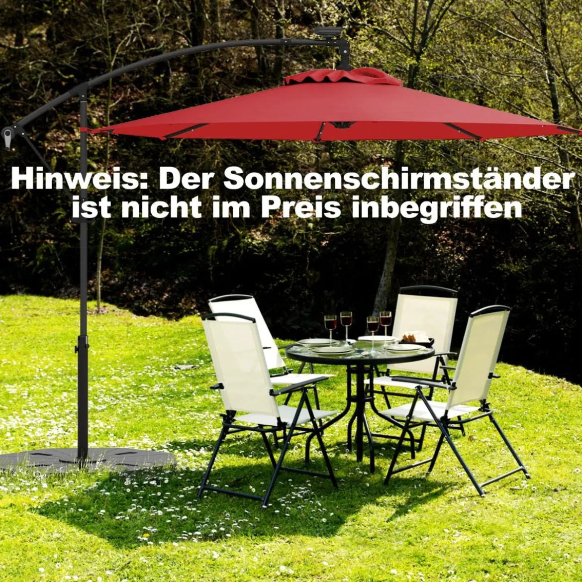 300 cm Sonnenschirm mit 32 Solar-LED-Leuchten & Kurbel Gartenschirm Marktschirm