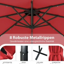 300 cm Sonnenschirm mit 32 Solar-LED-Leuchten & Kurbel Gartenschirm Marktschirm