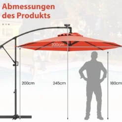 300 cm Sonnenschirm mit 32 Solar-LED-Leuchten & Kurbel Gartenschirm Marktschirm