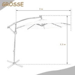 300 cm Sonnenschirm mit 32 Solar-LED-Leuchten & Kurbel Gartenschirm Marktschirm