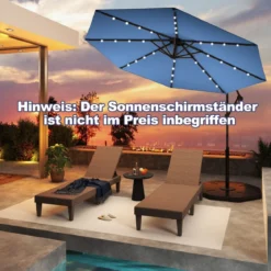 300 cm Sonnenschirm mit 32 Solar-LED-Leuchten & Kurbel Gartenschirm Marktschirm