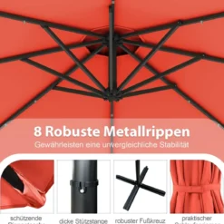 300 cm Sonnenschirm mit 32 Solar-LED-Leuchten & Kurbel Gartenschirm Marktschirm