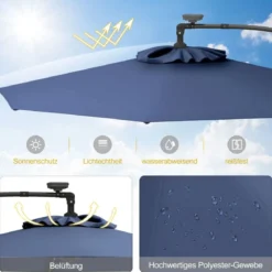 300 cm Sonnenschirm mit 32 Solar-LED-Leuchten & Kurbel Gartenschirm Marktschirm