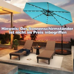 300 cm Sonnenschirm mit 32 Solar-LED-Leuchten & Kurbel Gartenschirm Marktschirm