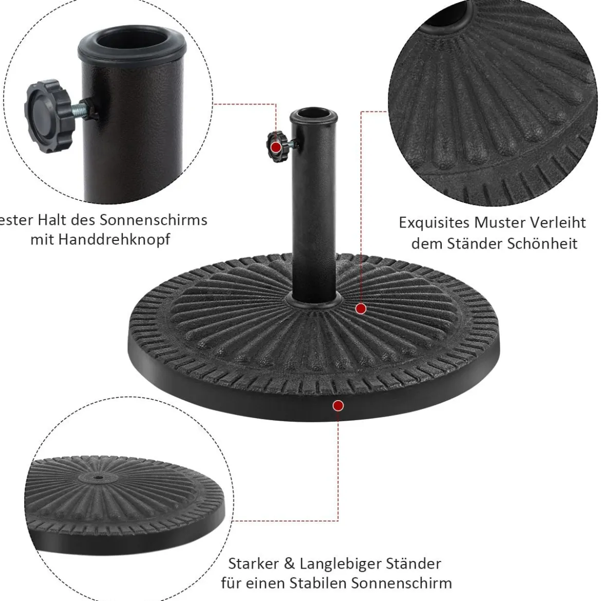 Φ49cm Sonnenschirmständer Robuster Runder Schirmhalter mit Feststellknopf Dicke Eisenstange
