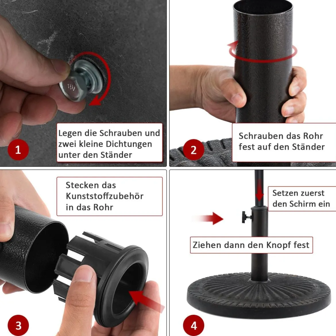 Φ49cm Sonnenschirmständer Robuster Runder Schirmhalter mit Feststellknopf Dicke Eisenstange