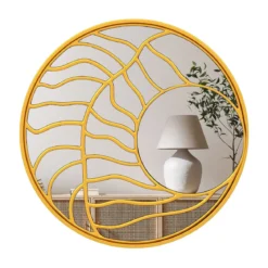 φ80cm Spiegel dekorativ Wandspiegel mit goldenem Rahmmen asymmetrischer Spiegel groß Wanddeko rund für Wohnzimmer