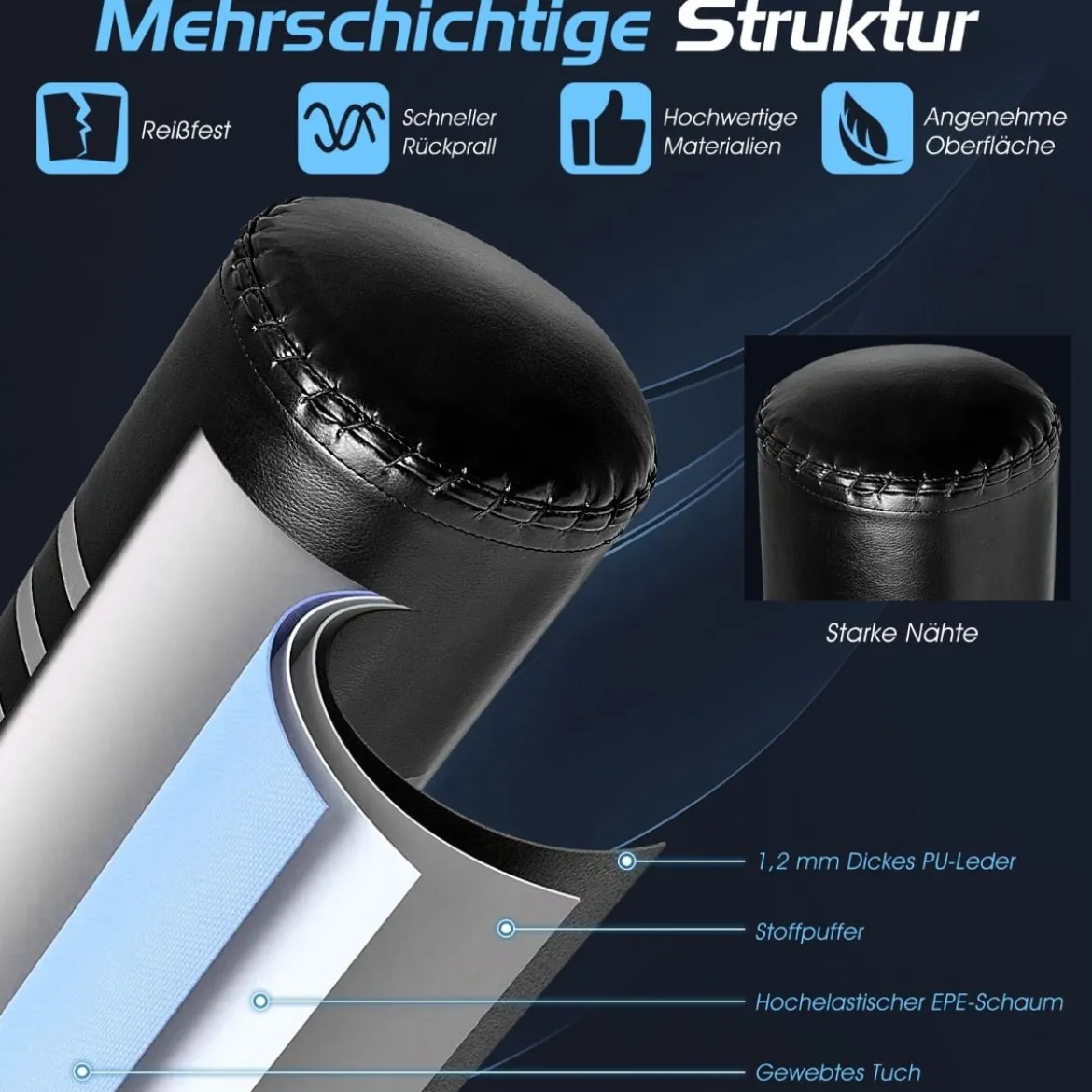 170 cm Stand Kickboxsack mit Ständer und Handschuhen für Home Office Schwarz
