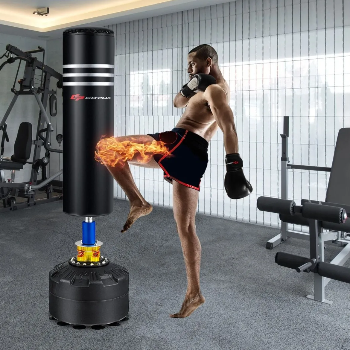 170 cm Stand Kickboxsack mit Ständer und Handschuhen für Home Office Schwarz