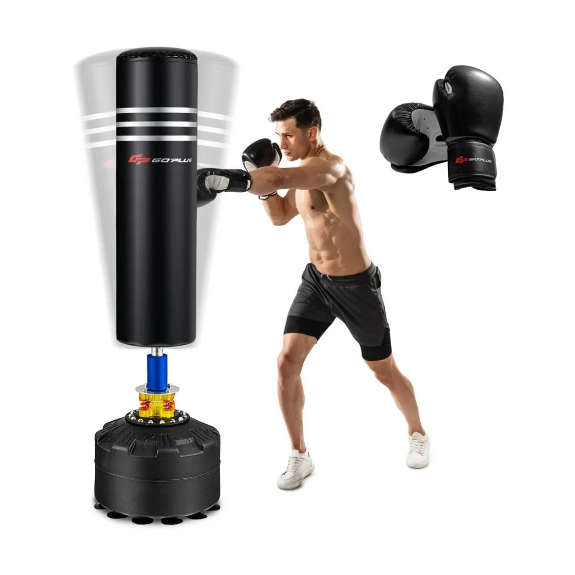 170 cm Stand Kickboxsack mit Ständer und Handschuhen für Home Office Schwarz