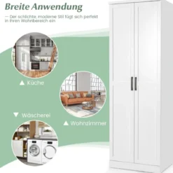 178 cm 5 Stöckiger Hochschrank mit 2 Türen & Verstellbaren Regalen & Kippsicherung Weiß