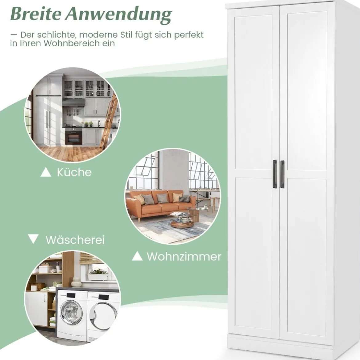 178 cm 5 Stöckiger Hochschrank mit 2 Türen & Verstellbaren Regalen & Kippsicherung Weiß