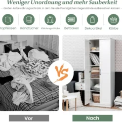 178 cm 5 Stöckiger Hochschrank mit 2 Türen & Verstellbaren Regalen & Kippsicherung Weiß