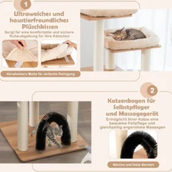 176 cm 6-stöckiger Kratzbaum mit Gemütlicher Matten & Höhle & Katzenbogen Beige/Grau