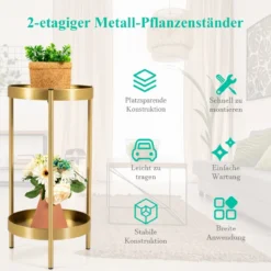Ø 30 cm 2-stöckiger Metall-Pflanzenständer Moderner Pflanzenständer Golden