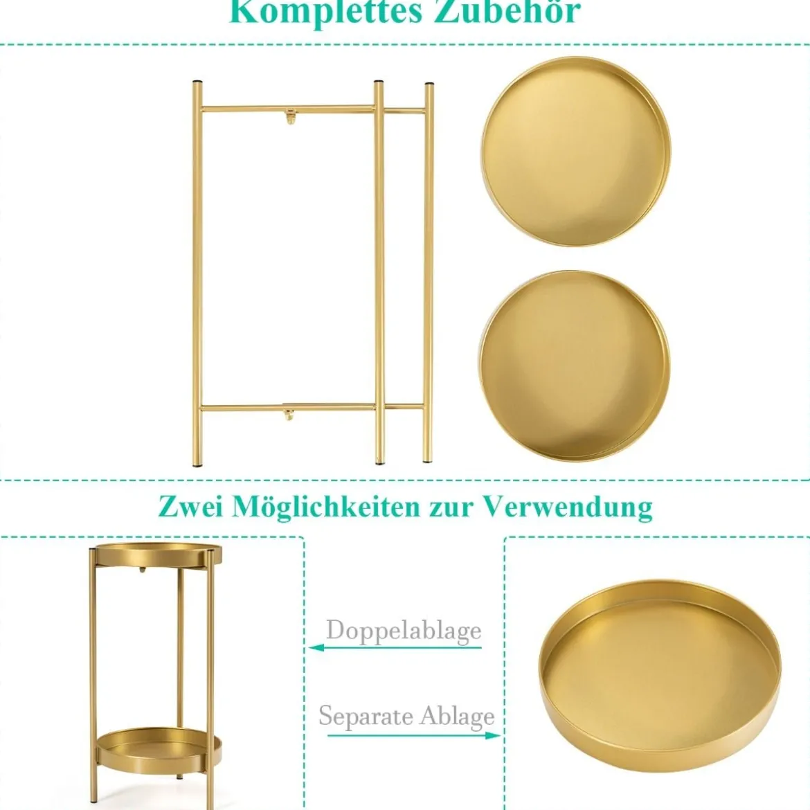 Ø 30 cm 2-stöckiger Metall-Pflanzenständer Moderner Pflanzenständer Golden