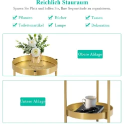 Ø 30 cm 2-stöckiger Metall-Pflanzenständer Moderner Pflanzenständer Golden
