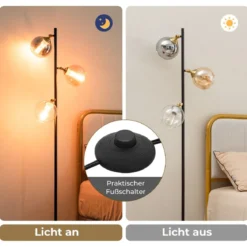 162cm Stehlampe 3 flammig freistehende Stehleuchte mit Fußschalter Metallmast Leselampe für Wohnzimmer Schlafzimmer