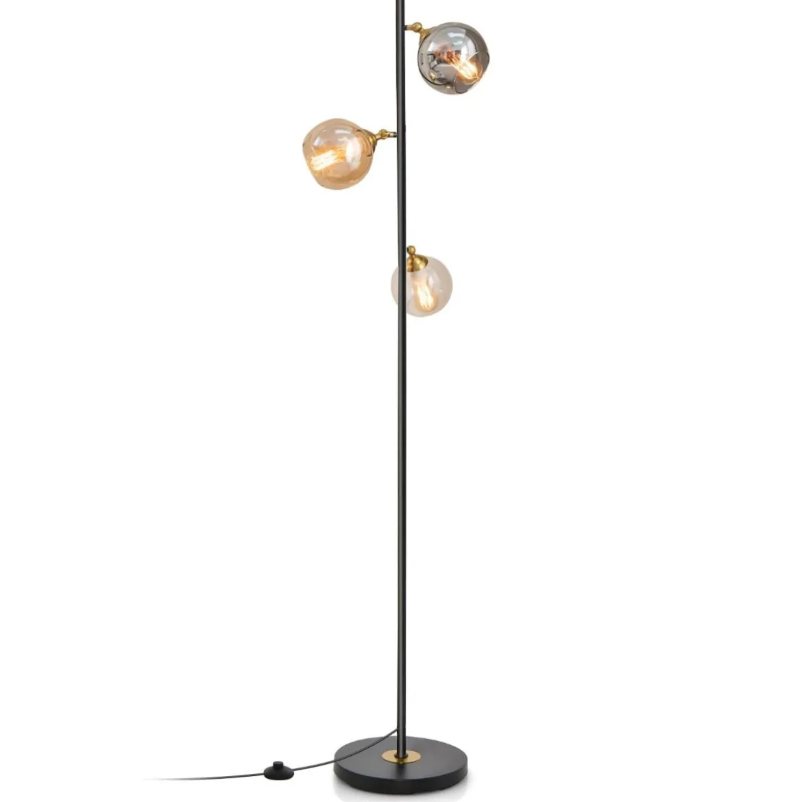 162cm Stehlampe 3 flammig freistehende Stehleuchte mit Fußschalter Metallmast Leselampe für Wohnzimmer Schlafzimmer