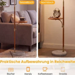 160 cm Stehlampe mit Ablage Plissee Lampenschirm aus Papier mit Verstellbarem Lampenkopf