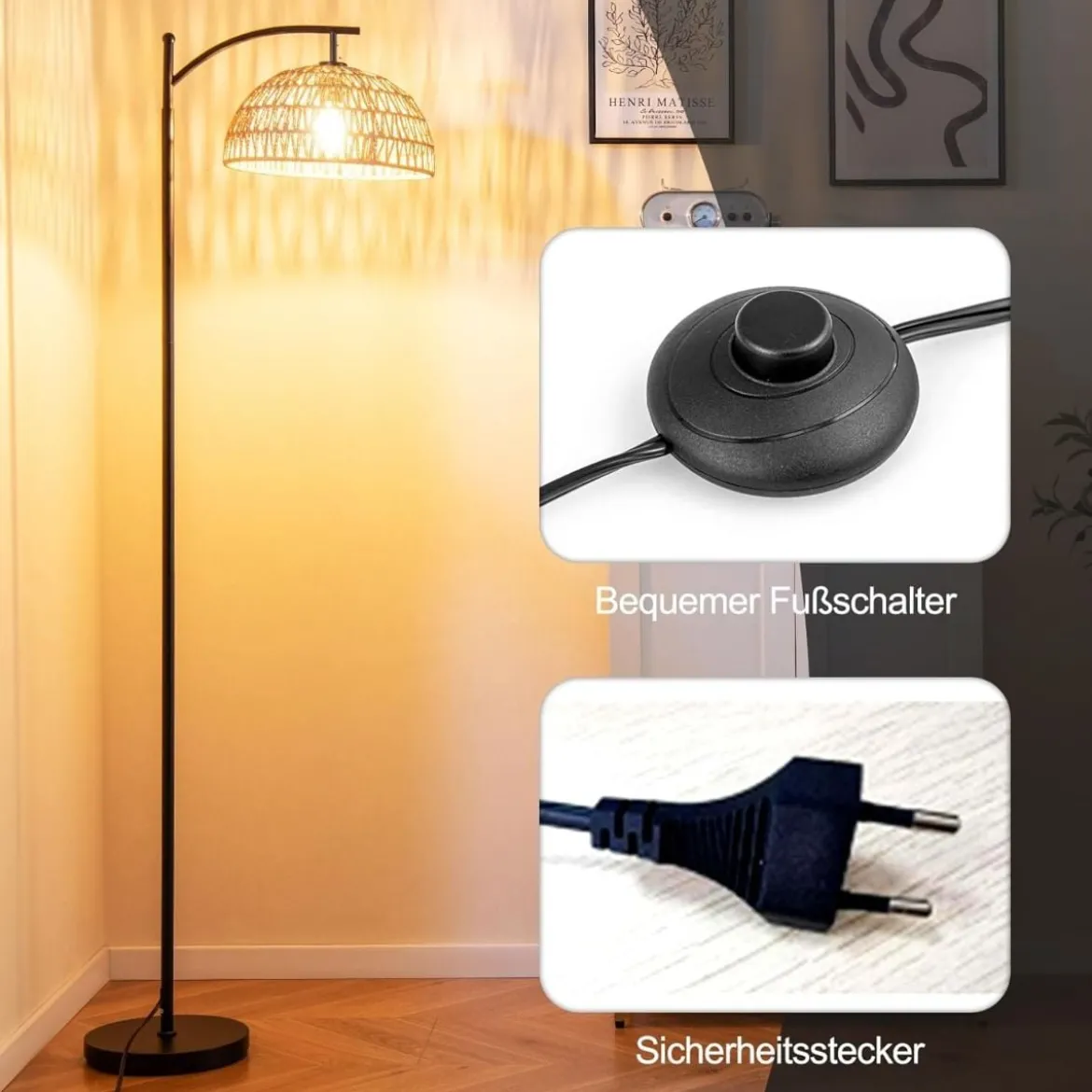 160 cm Stehlampe mit Hängendem Lampenschirm & Fußschalter E27 Fassung Stehleuchte