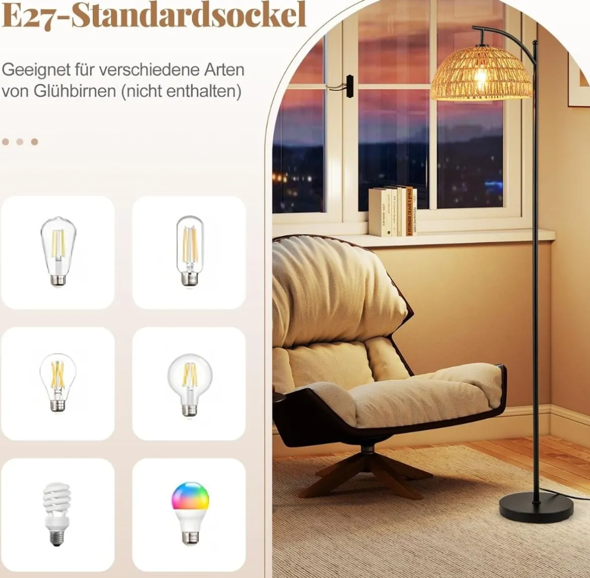 160 cm Stehlampe mit Hängendem Lampenschirm & Fußschalter E27 Fassung Stehleuchte