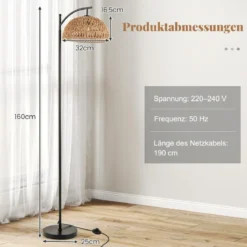 160 cm Stehlampe mit Hängendem Lampenschirm & Fußschalter E27 Fassung Stehleuchte