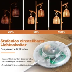 165 cm Stehleuchte dimmbar 2 Licht Baumstamm Lampen mit Weidenlampenschirm Weiß