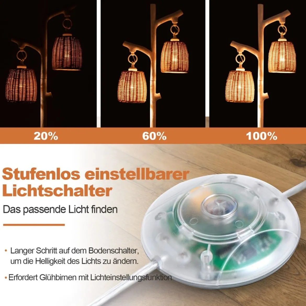 165 cm Stehleuchte dimmbar 2 Licht Baumstamm Lampen mit Weidenlampenschirm Weiß