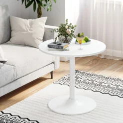Ø 60 cm Stehtisch 2 in 1 Bartisch & Esstisch Höhenverstellbarer Bistrotisch Rund Partytisch Weiß