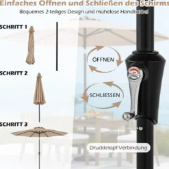 Ø303 cm Terrassenschirm mit Kurbel Beidseitig um 25° Knickbarer Gartenschirm Sonnenschirm
