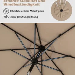 Ø303 cm Terrassenschirm mit Kurbel Beidseitig um 25° Knickbarer Gartenschirm Sonnenschirm