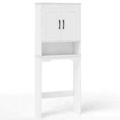 168 cm Toilettenschrank mit 2 Türen & Verstellbarem Regal Platzsparender Überbauschrank