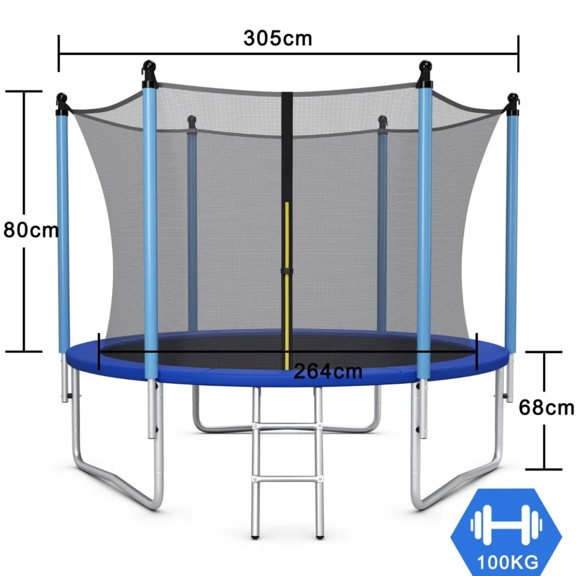 Ø 305 cm Trampolin Freizeit-Trampolin mit Sicherheitsnetz Schwarz + Blau