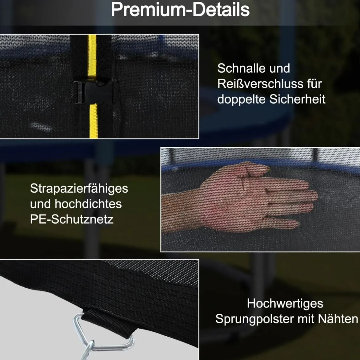 Ø 305 cm Trampolin Freizeit-Trampolin mit Sicherheitsnetz Schwarz + Blau