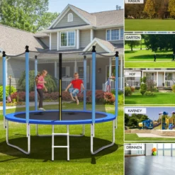 Ø 305 cm Trampolin Freizeit-Trampolin mit Sicherheitsnetz Schwarz + Blau