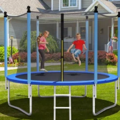 Ø 305 cm Trampolin Freizeit-Trampolin mit Sicherheitsnetz Schwarz + Blau