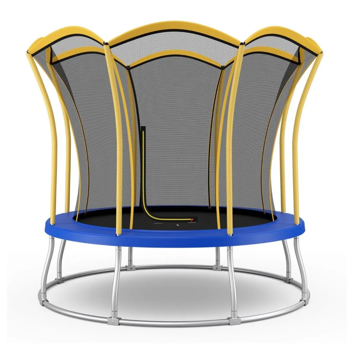 φ305 cm Trampolin mit Blumenform & Sicherheitsnetz & Gepolsterten Stangen Gelb