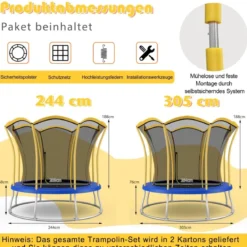 φ244 cm Trampolin mit Blumenform & Sicherheitsnetz & Gepolsterten Stangen Gelb