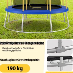 φ244 cm Trampolin mit Blumenform & Sicherheitsnetz & Gepolsterten Stangen Gelb