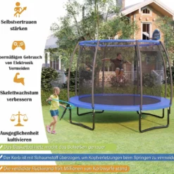 φ366 cm Trampolin mit Leiter & Basketball & Sprungmatte & Randabdeckung Gartentrampolin