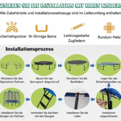 φ366 cm Trampolin mit Leiter & Basketball & Sprungmatte & Randabdeckung Gartentrampolin